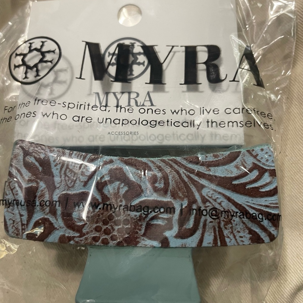 NWT Myra Bag Leather Western Turquoise and Brown Hair Clip 3.5” - Picture 5 of 5